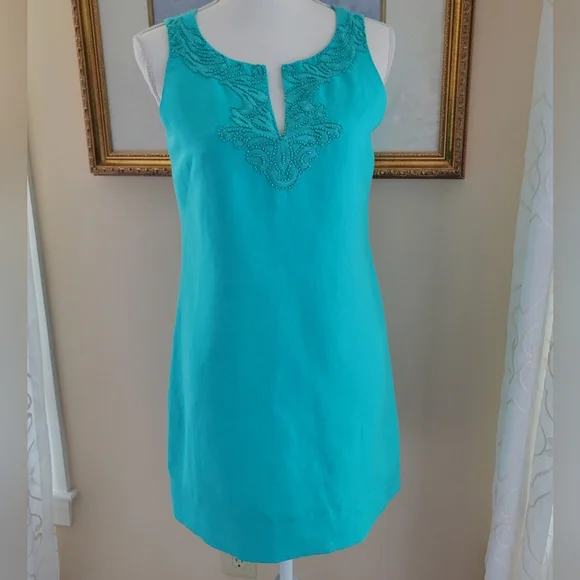 Jessica Howard Sleeveless Embellished Teal Green Sheath Dress - Picture 2 of 7